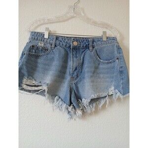 Rue 21 Shorts Womens Blue Denim‎ Jean Cotton Blend Cut Off Size 12  Casual Y2K